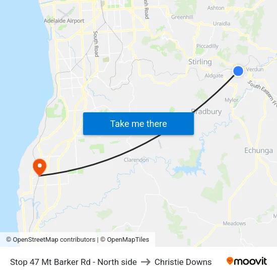 Stop 47 Mt Barker Rd - North side to Christie Downs map