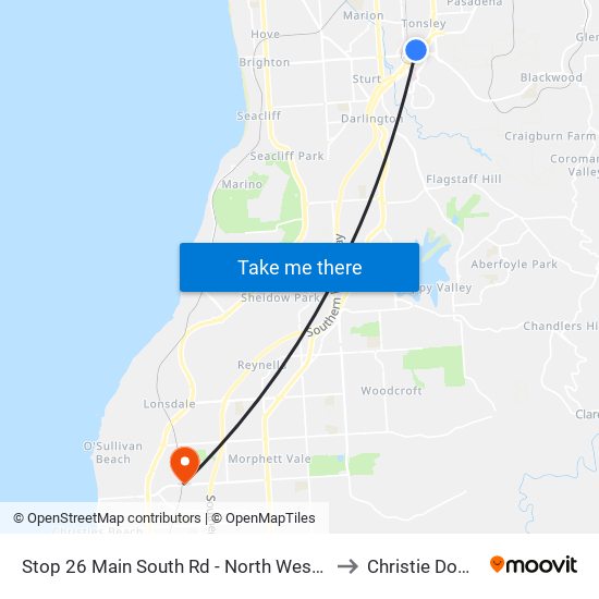 Stop 26 Main South Rd - North West side to Christie Downs map