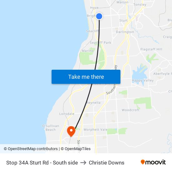 Stop 34A Sturt Rd - South side to Christie Downs map