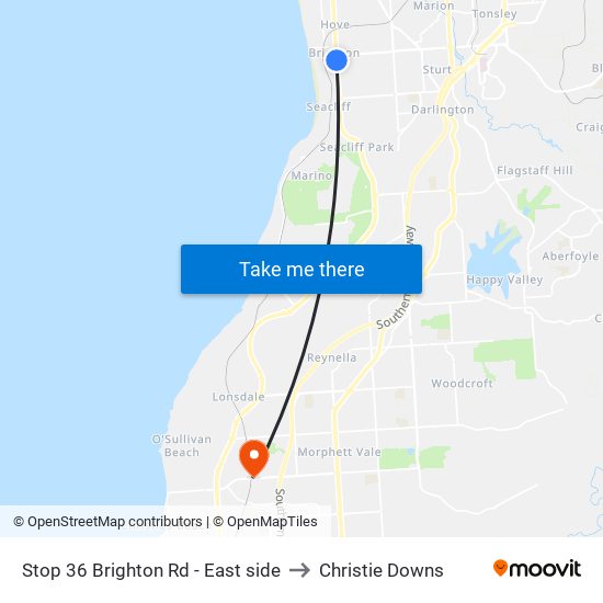 Stop 36 Brighton Rd - East side to Christie Downs map