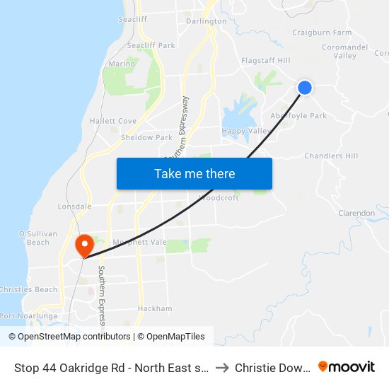 Stop 44 Oakridge Rd - North East side to Christie Downs map