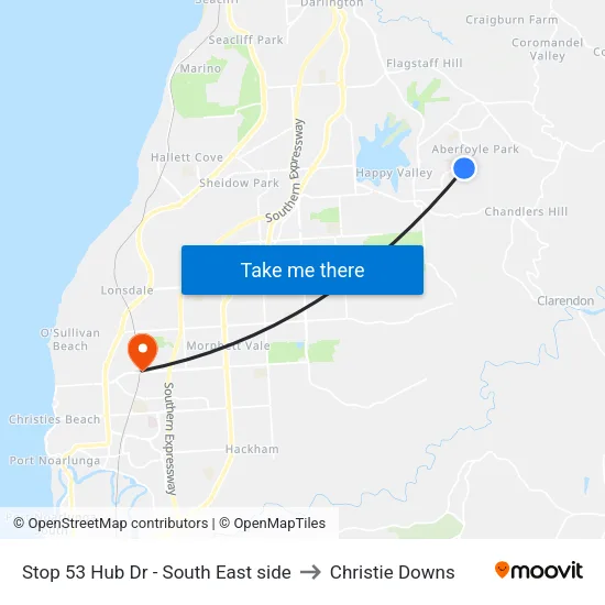 Stop 53 Hub Dr - South East side to Christie Downs map