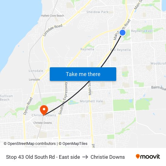 Stop 43 Old South Rd - East side to Christie Downs map