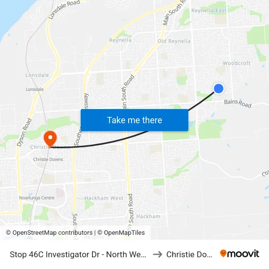 Stop 46C Investigator Dr - North West side to Christie Downs map
