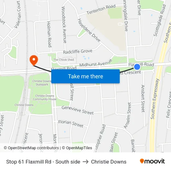 Stop 61 Flaxmill Rd - South side to Christie Downs map