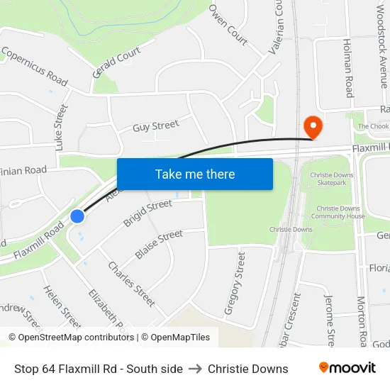 Stop 64 Flaxmill Rd - South side to Christie Downs map