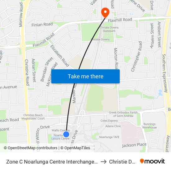 Zone C Noarlunga Centre Interchange - West side to Christie Downs map