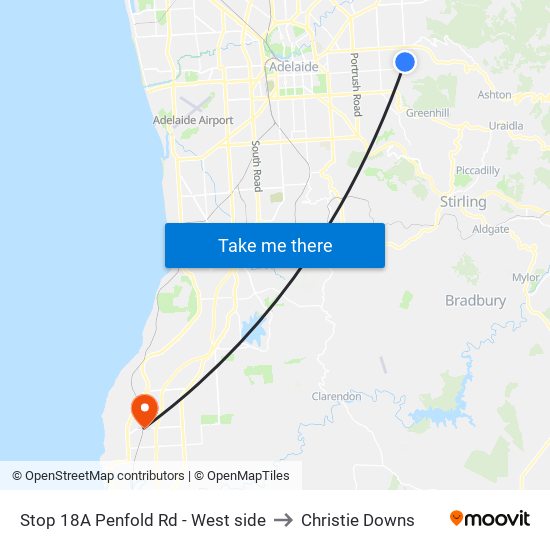 Stop 18A Penfold Rd - West side to Christie Downs map