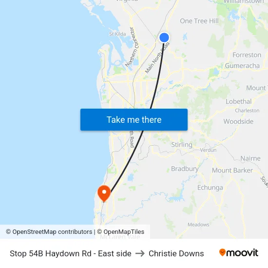 Stop 54B Haydown Rd - East side to Christie Downs map