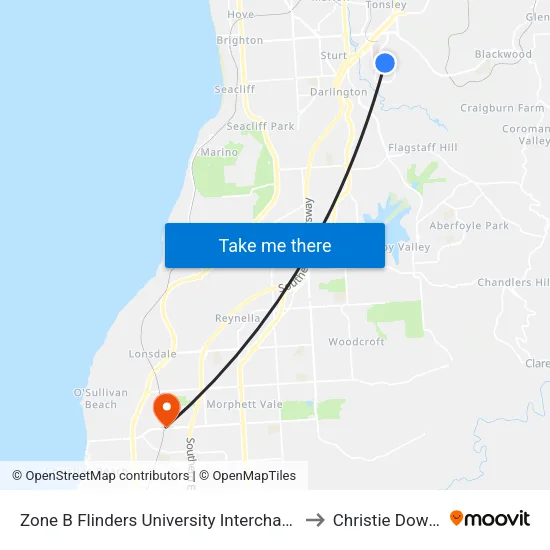 Zone B Flinders University Interchange to Christie Downs map