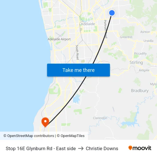 Stop 16E Glynburn Rd - East side to Christie Downs map