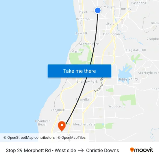 Stop 29 Morphett Rd - West side to Christie Downs map