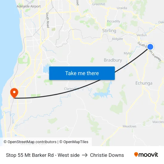 Stop 55 Mt Barker Rd - West side to Christie Downs map