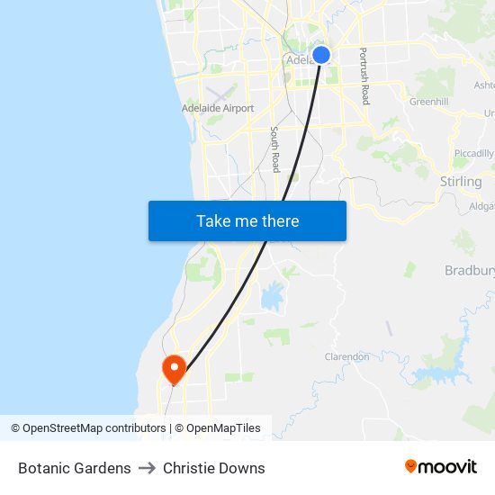 Botanic Gardens to Christie Downs map