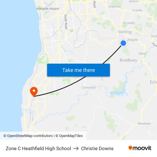 Zone C Heathfield High School to Christie Downs map