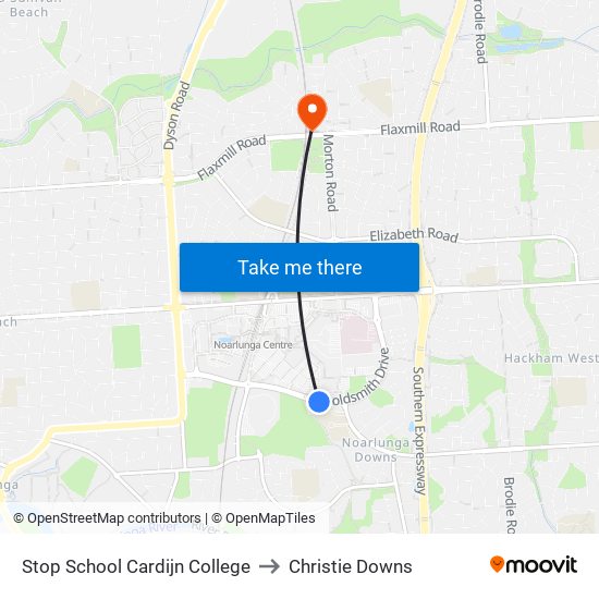 Stop School Cardijn College to Christie Downs map