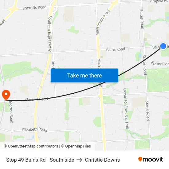 Stop 49 Bains Rd - South side to Christie Downs map