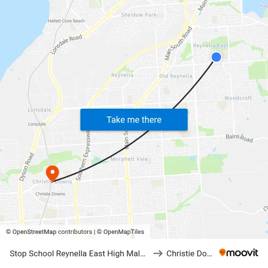 Stop School Reynella East High Malbeck Dr to Christie Downs map