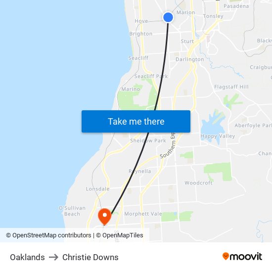 Oaklands to Christie Downs map