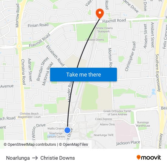 Noarlunga to Christie Downs map