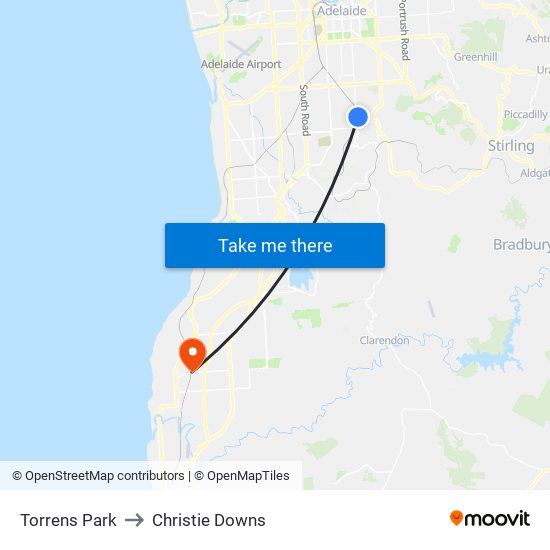 Torrens Park to Christie Downs map