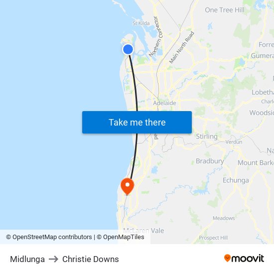 Midlunga to Christie Downs map