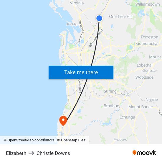 Elizabeth to Christie Downs map