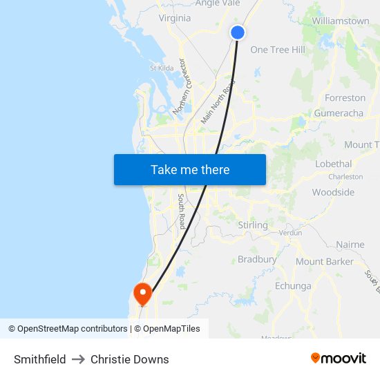 Smithfield to Christie Downs map
