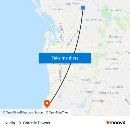 Kudla to Christie Downs map