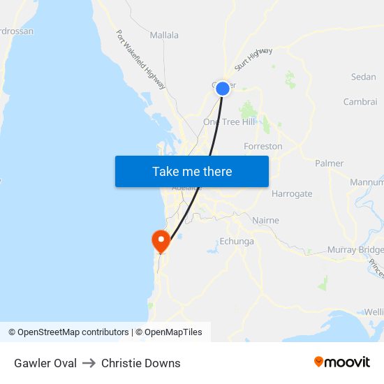 Gawler Oval to Christie Downs map