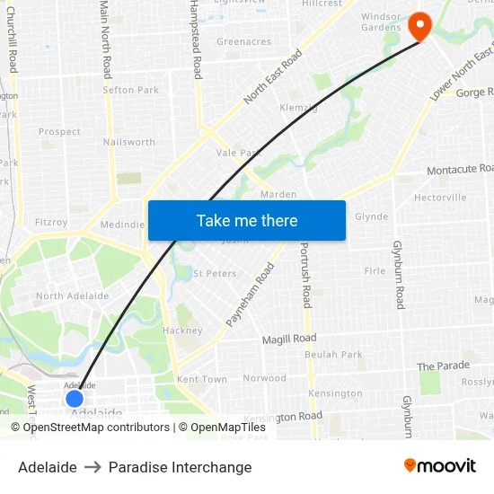 Adelaide to Paradise Interchange map
