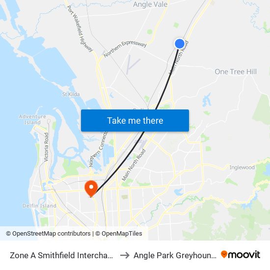 Zone A Smithfield Interchange to Angle Park Greyhounds map