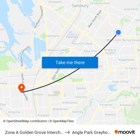 Zone A Golden Grove Interchange to Angle Park Greyhounds map