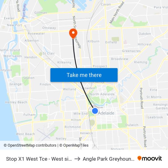 Stop X1 West Tce - West side to Angle Park Greyhounds map