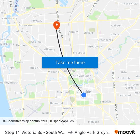 Stop T1 Victoria Sq - South West side to Angle Park Greyhounds map