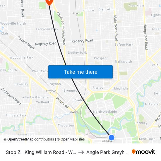 Stop Z1 King William Road - West Side to Angle Park Greyhounds map