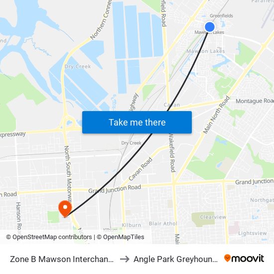 Zone B Mawson Interchange to Angle Park Greyhounds map