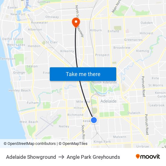 Adelaide Showground to Angle Park Greyhounds map