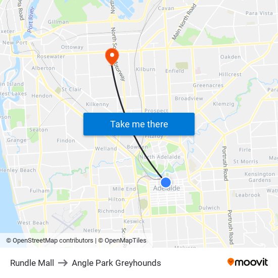 Rundle Mall to Angle Park Greyhounds map