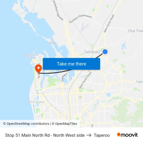 Stop 51 Main North Rd - North West side to Taperoo map