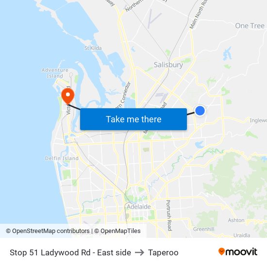 Stop 51 Ladywood Rd - East side to Taperoo map