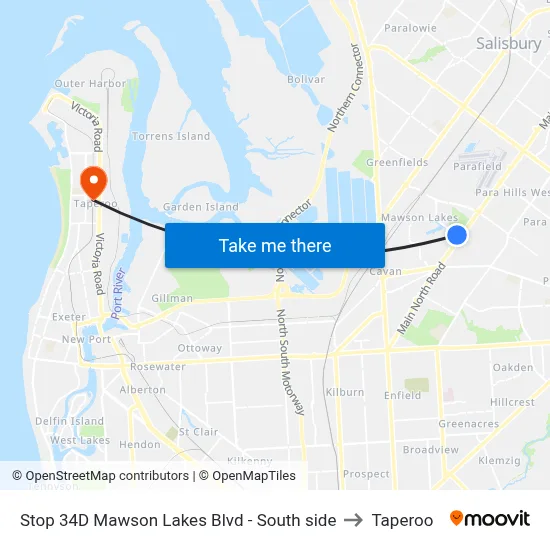 Stop 34D Mawson Lakes Blvd - South side to Taperoo map