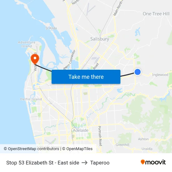 Stop 53 Elizabeth St - East side to Taperoo map