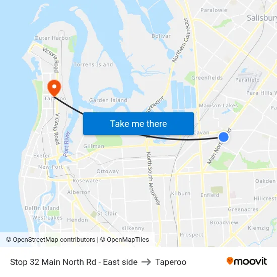 Stop 32 Main North Rd - East side to Taperoo map