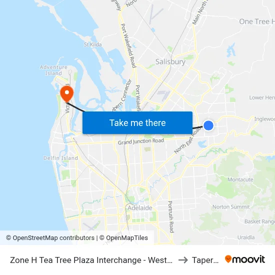 Zone H Tea Tree Plaza Interchange - West side to Taperoo map