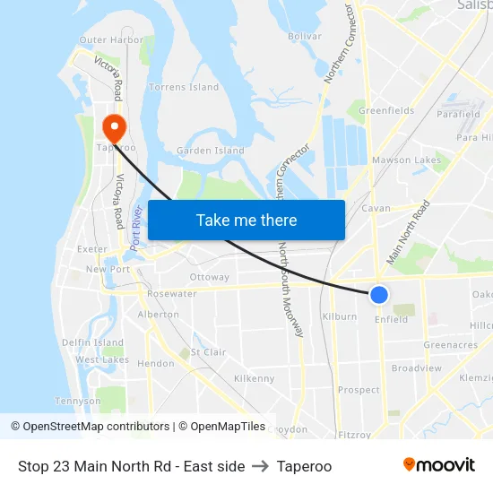 Stop 23 Main North Rd - East side to Taperoo map