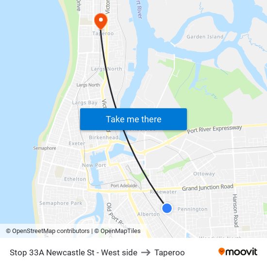 Stop 33A Newcastle St - West side to Taperoo map