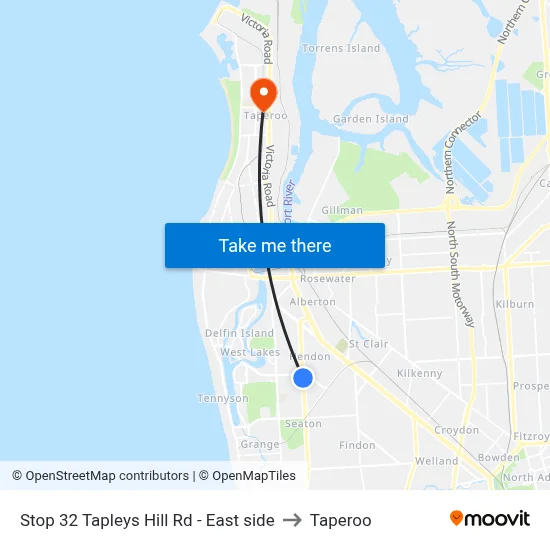 Stop 32 Tapleys Hill Rd - East side to Taperoo map
