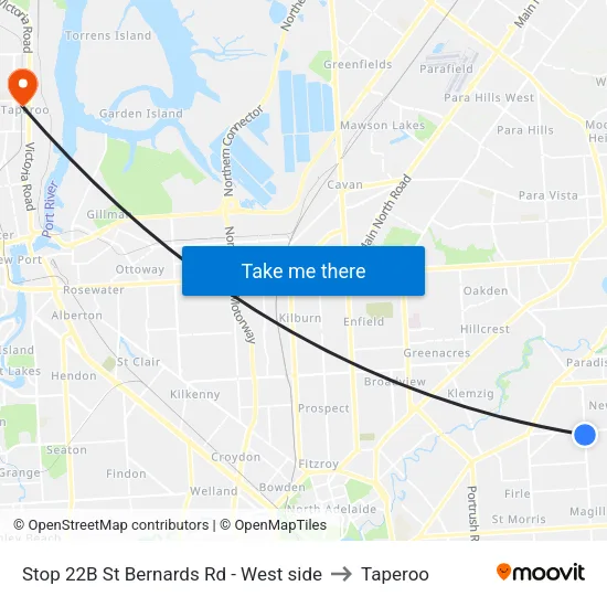 Stop 22B St Bernards Rd - West side to Taperoo map