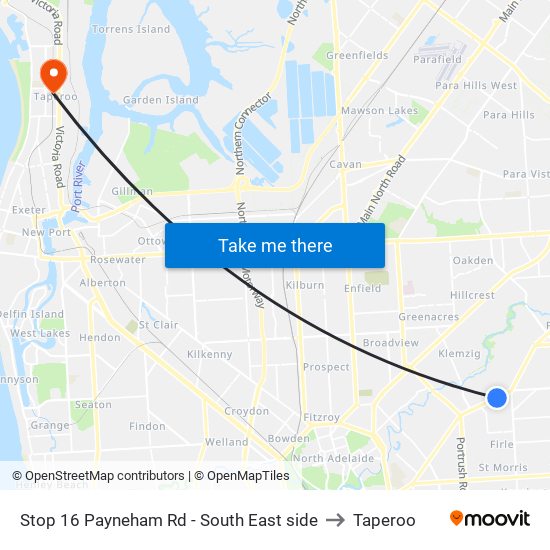 Stop 16 Payneham Rd - South East side to Taperoo map